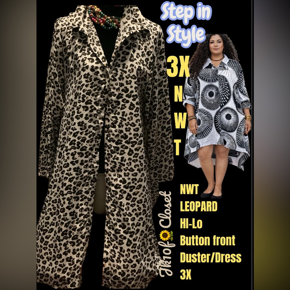 LOWEST🌺 NWT STEP IN STYLE 3X LEOPARD BUTTON FRONT Hi-Lo DUSTER